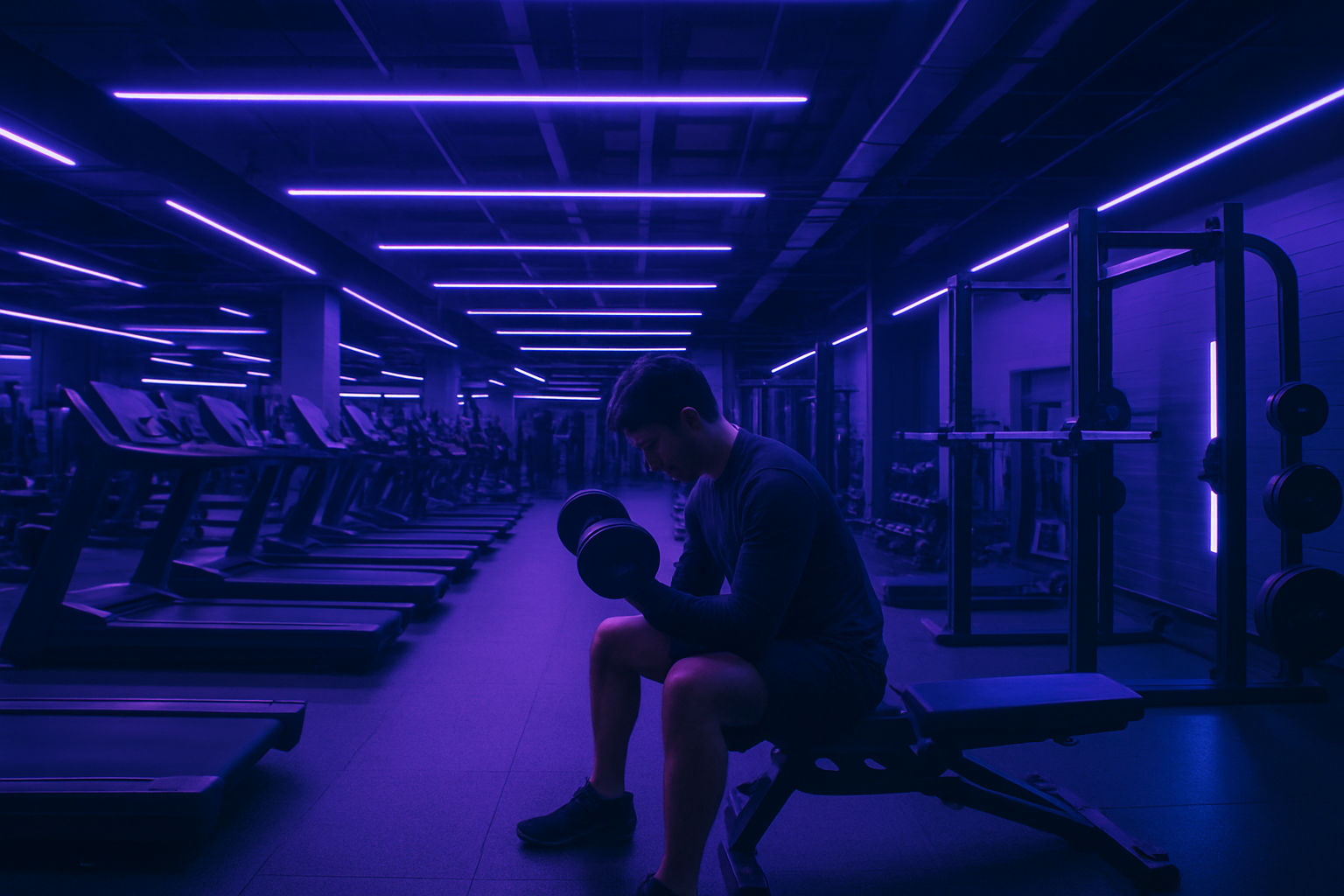 Persona entrenando en gimnasio con equipos